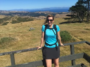 Shahnaz at the top of Mt. Kaukau. South Island in the distance.